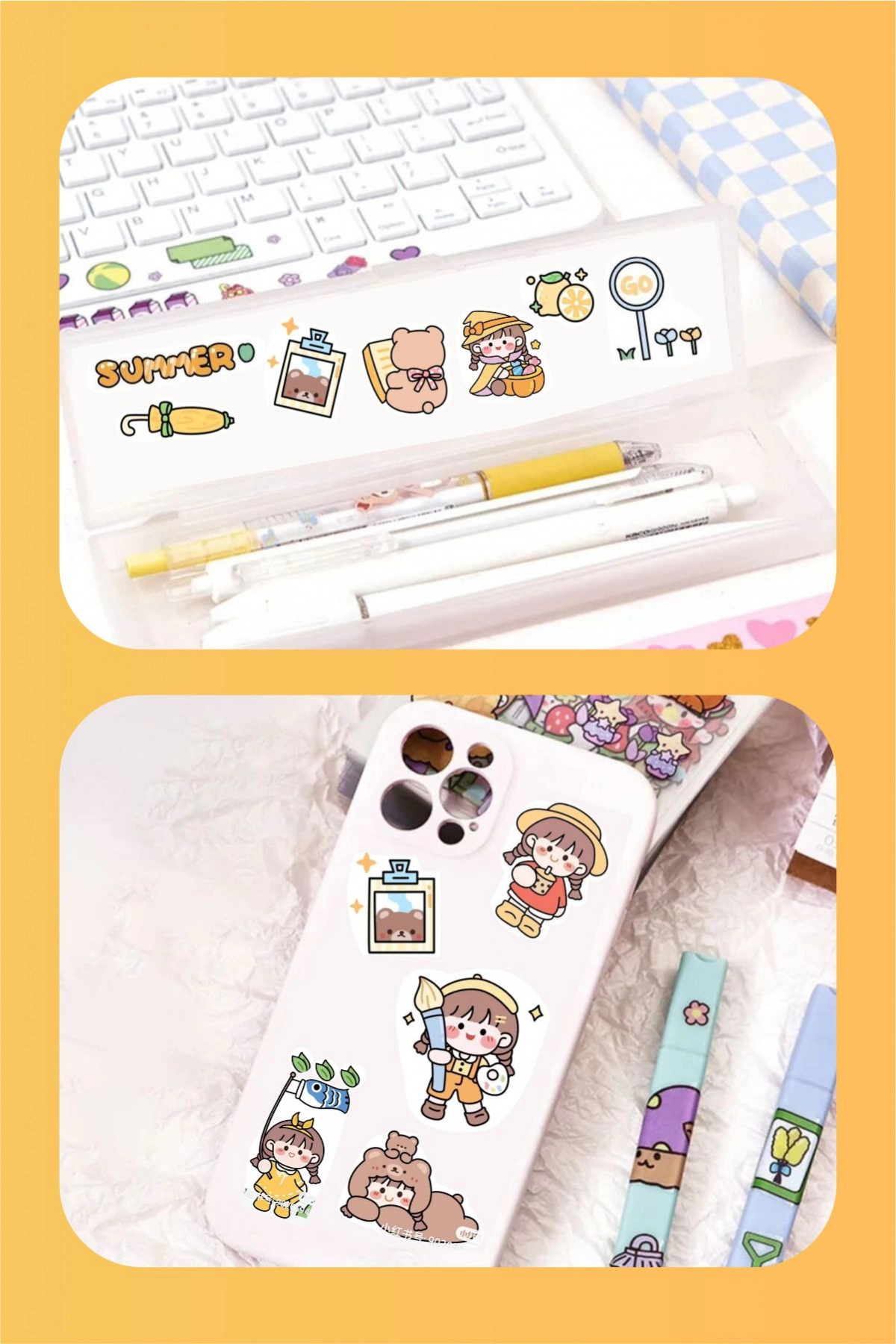 Kawaii Sarı 150 Adet Anime Çıkartma Sticker Seti - Kalem, Laptop Defter Suluk Sticker