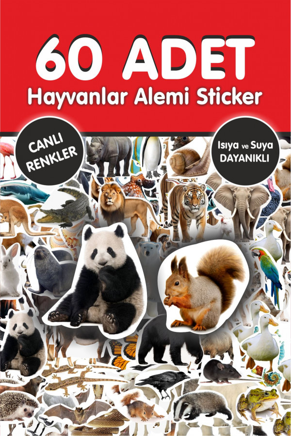 Hayvanlar Alemi 60 Adet Çıkartma Sticker Seti - Kalem, Laptop Defter Suluk Sticker