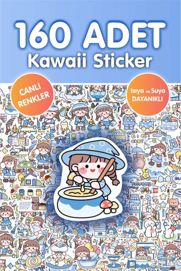 Kawaii Mavi 160 Adet Anime Çıkartma Sticker Seti - Kalem, Laptop Defter Suluk Sticker Kawaii Mavi 160 Adet Anime Çıkartma Sticker Seti - Kalem, Laptop Defter Suluk Sticker