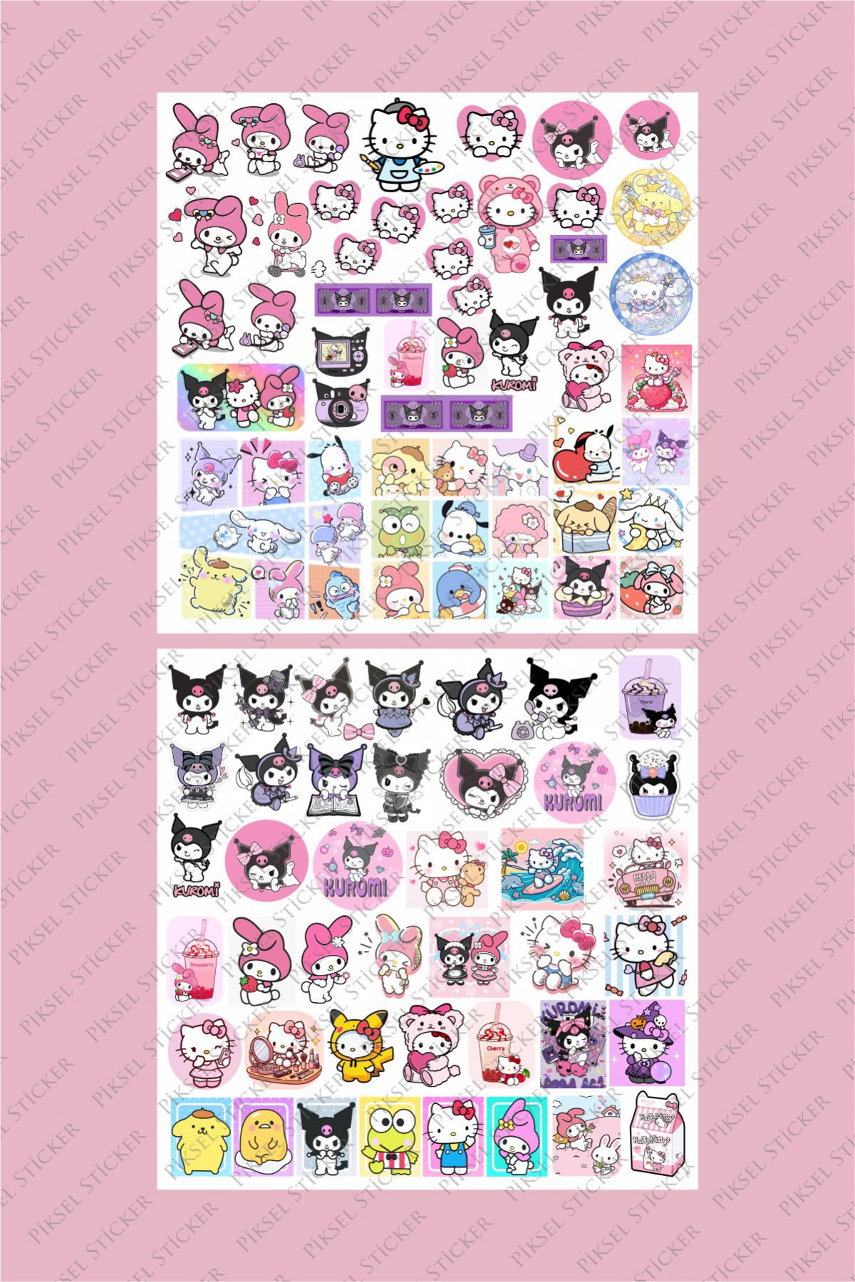 Kawaii 100 adet Sanrio Set Sticker Kuromi Yapışkanlı Sticker Defter Kalem Set Hediyelik