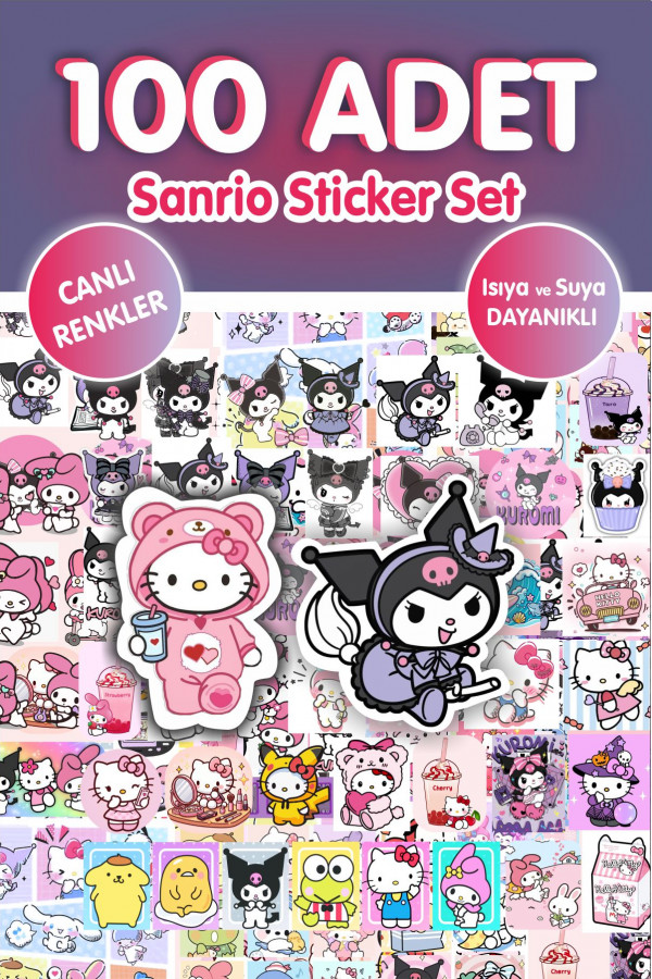 Kawaii 100 adet Sanrio Set Sticker Kuromi Yapışkanlı Sticker Defter Kalem Set Hediyelik Kawaii 100 adet Sanrio Set Sticker Kuromi Yapışkanlı Sticker Defter Kalem Set Hediyelik