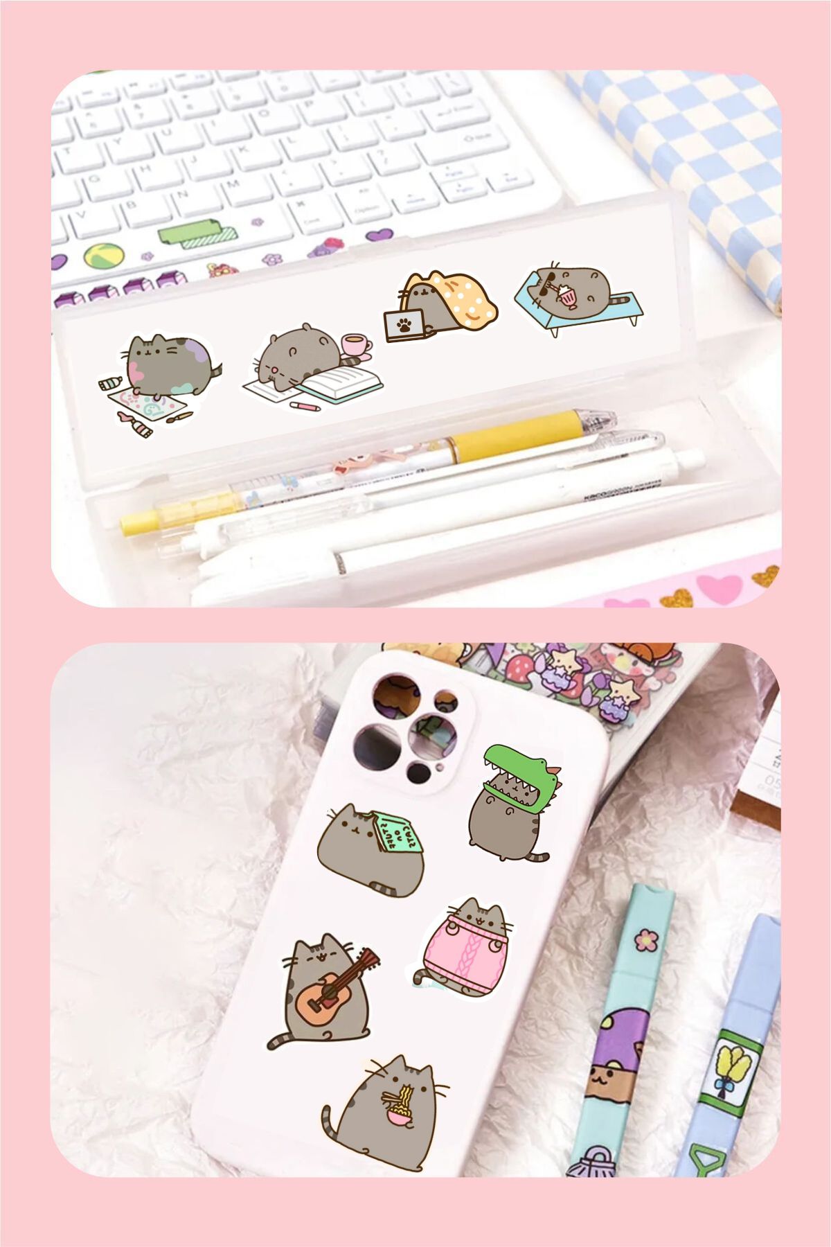 Sevimli ve Eğlenceli Pusheen Kedi 100 Adet Sticker Seti - Kalem, Laptop Defter Suluk Sticker