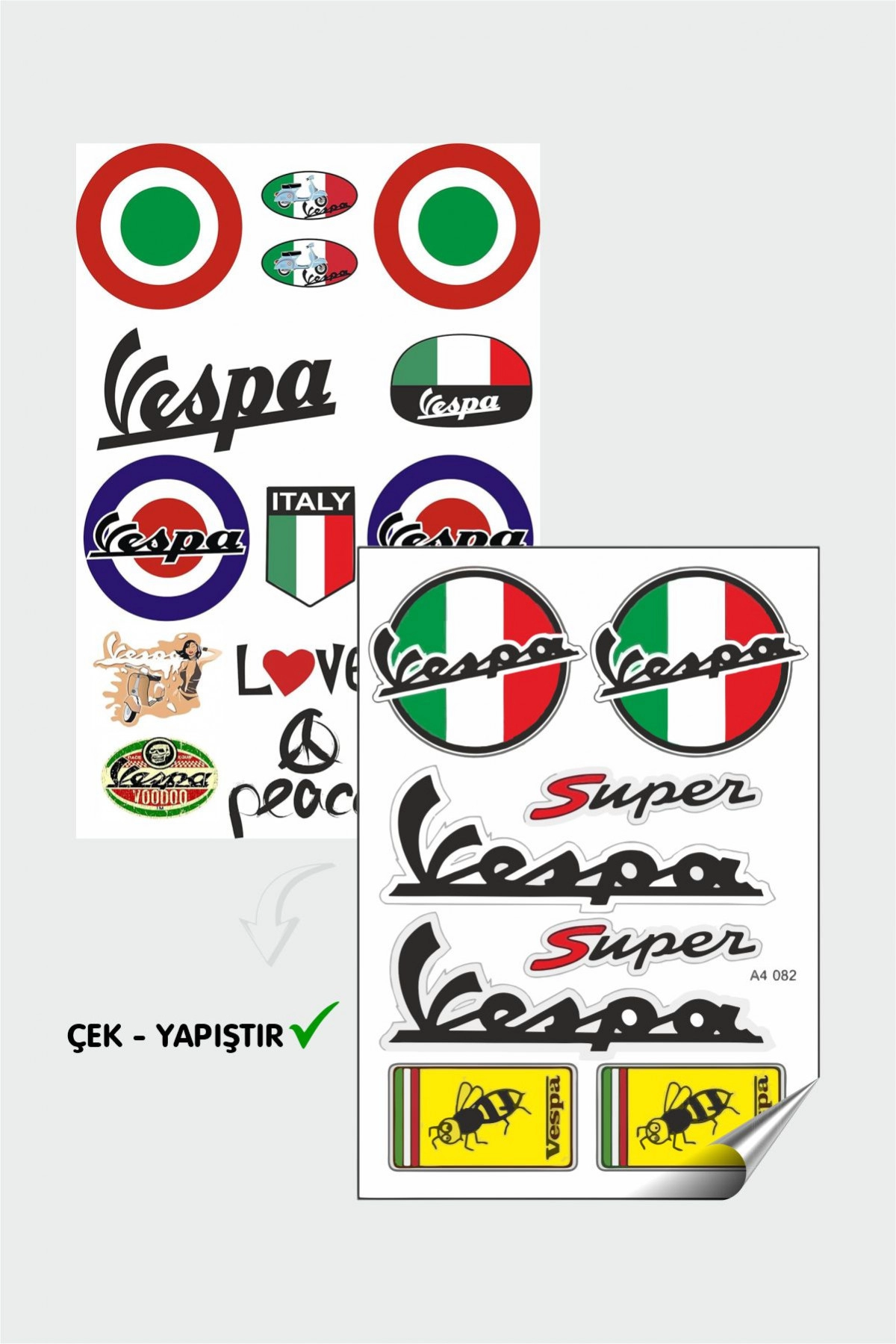 Vespa Sticker ve Etiket Seti – Araba/Motosiklet Uyumlu, Su Geçirmez 22 Adet Etiket