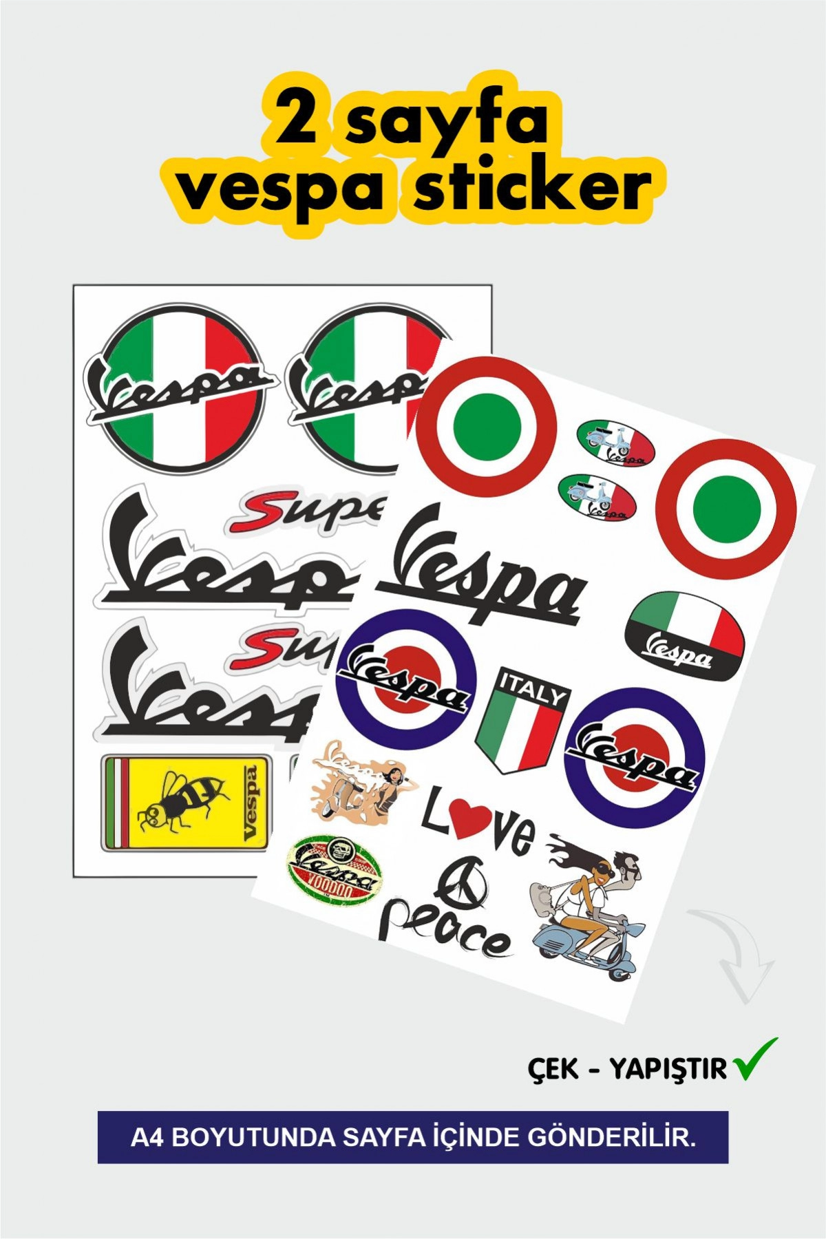 Vespa Sticker ve Etiket Seti – Araba/Motosiklet Uyumlu, Su Geçirmez 22 Adet Etiket