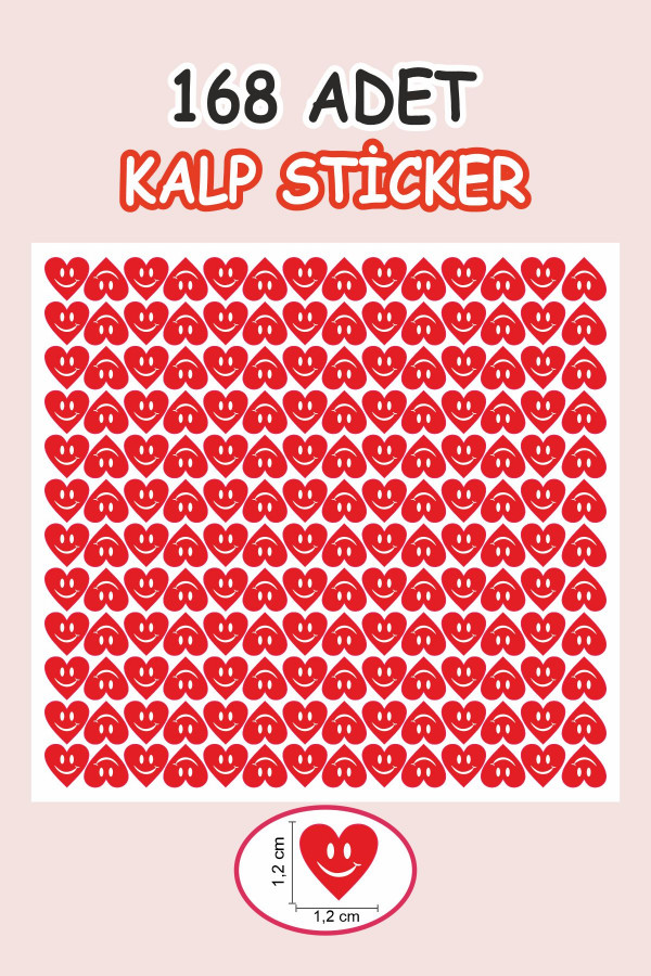Öğretmenler İçin Gülümseyen Kalp Etiketi 1 Sayfa 168 Adet 1,2cm Ebat