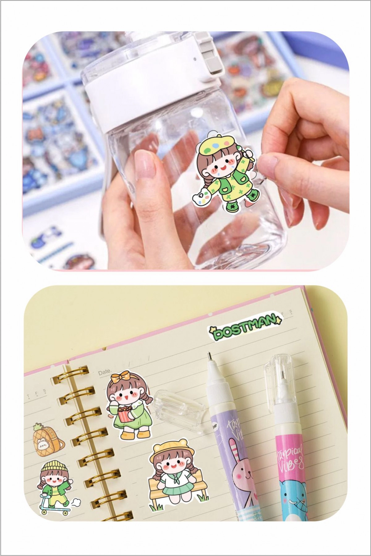 Kawaii Yeşil Renk 110 Adet Anime Çıkartma Sticker Seti - Kalem, Laptop Defter Suluk Sticker