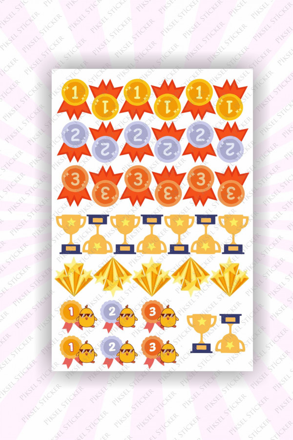 Şampiyon Öğrenci 1 Sayfa-  38 Adet Sticker 2,5 cm boyutunda etiket Öğretmenler, Öğrenci Etiket