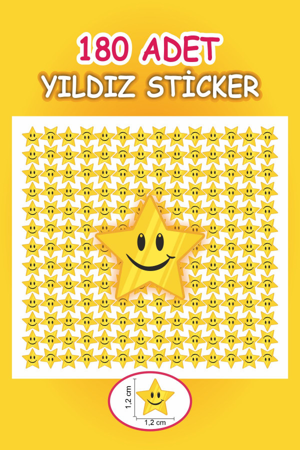 Öğretmenler İçin Yıldız Etiketi Star Sticker 1 Sayfa 180 Adet 1,2cm Ebat
