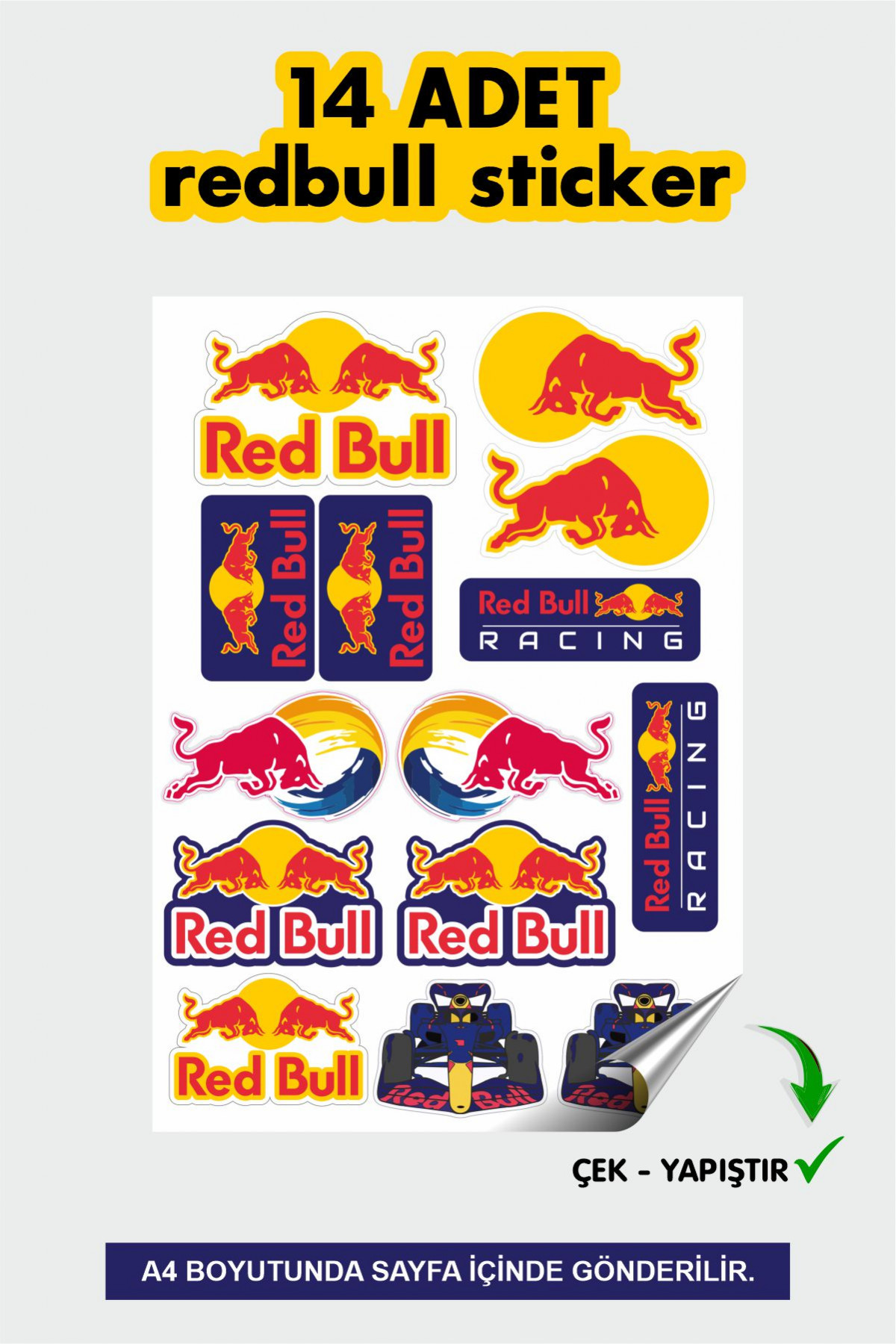 Redbull Sticker ve Etiket Seti – Araba/Motosiklet Uyumlu, Su Geçirmez 18 Adet Etiket