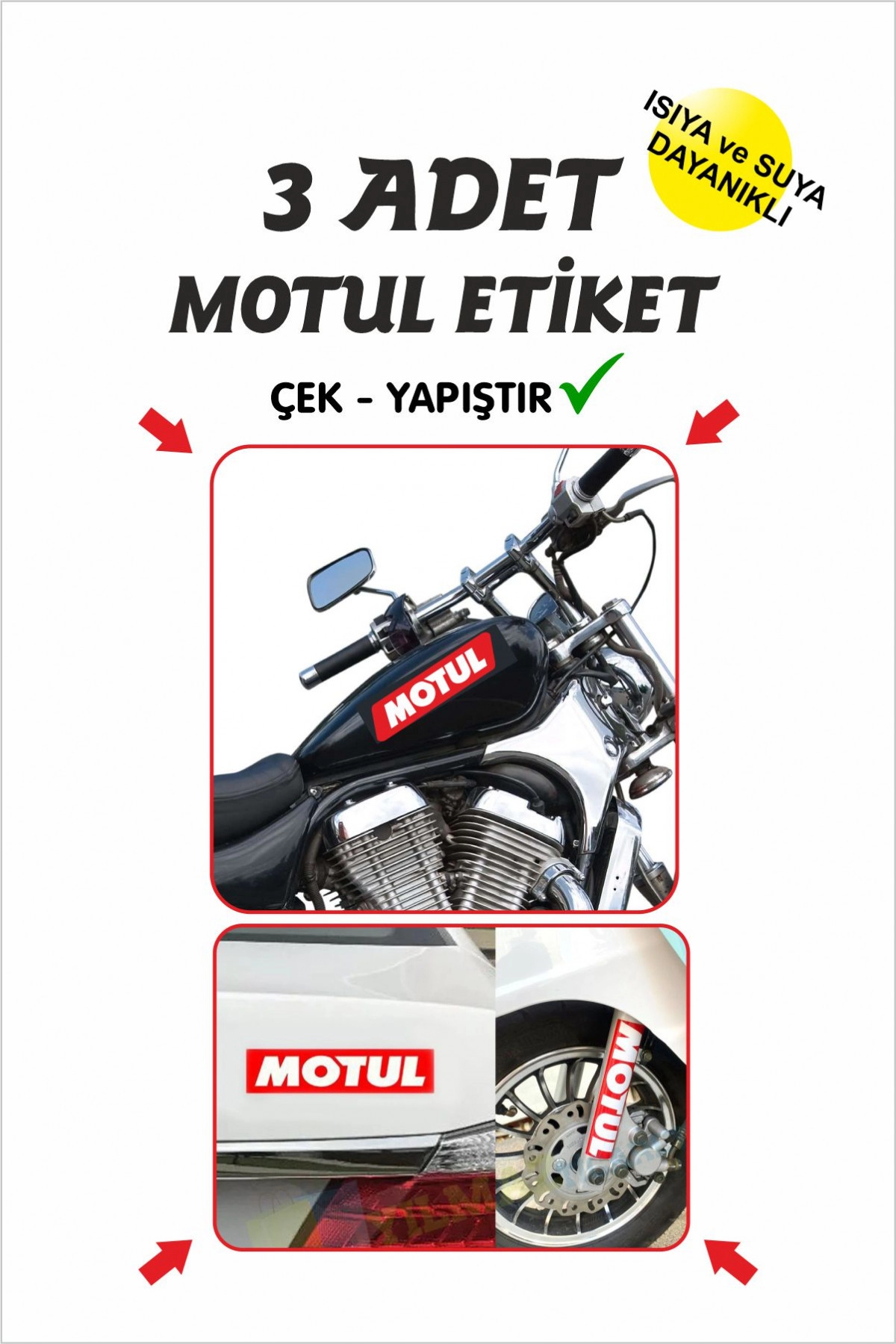 Motul Sticker 15x4 cm 3 Adet - Araba/Motosiklet Uyumlu, Su Geçirmez