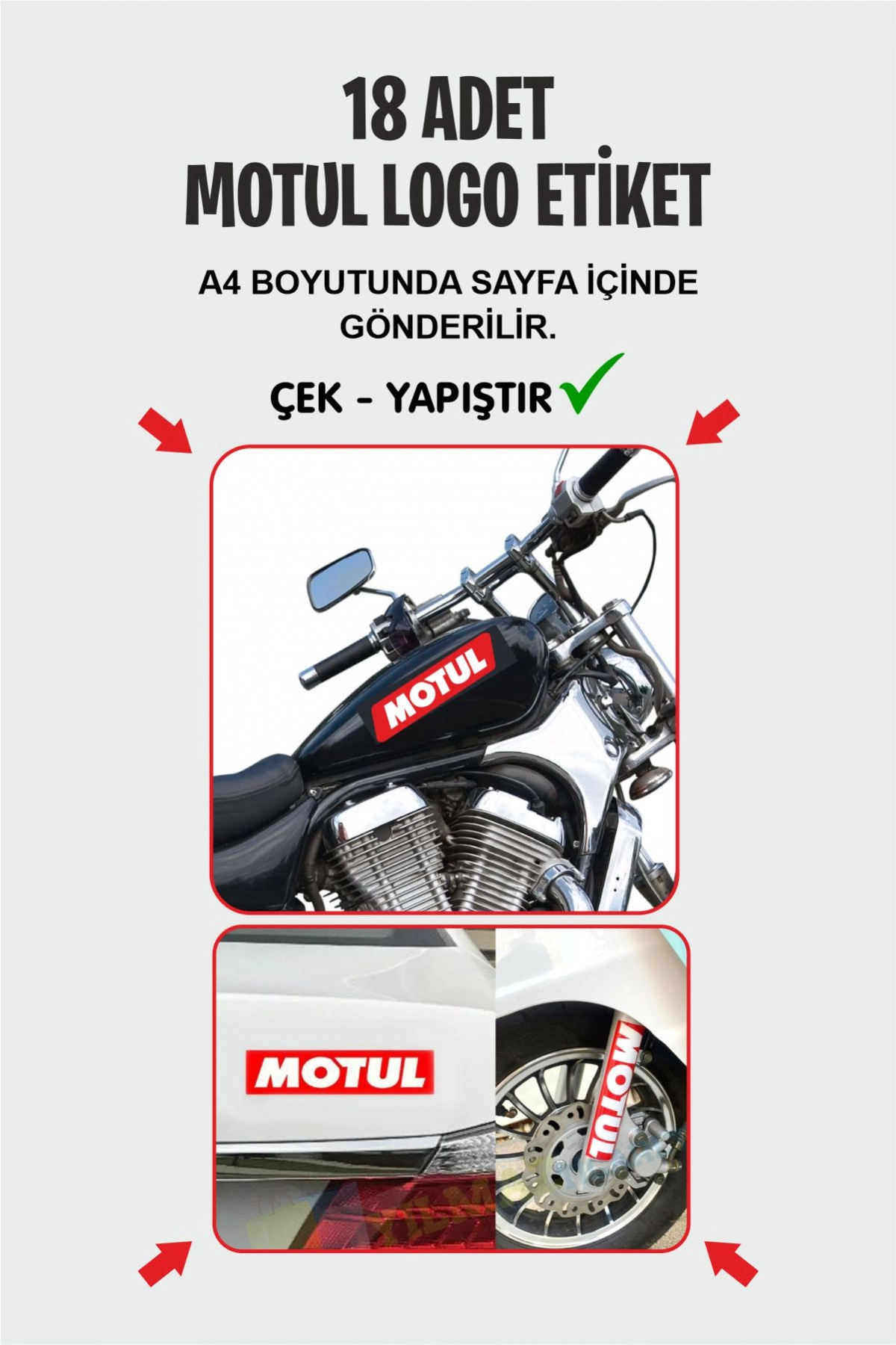 Motul Sticker ve Etiket Seti – Araba/Motosiklet Uyumlu, Su Geçirmez 18 Adet Etiket