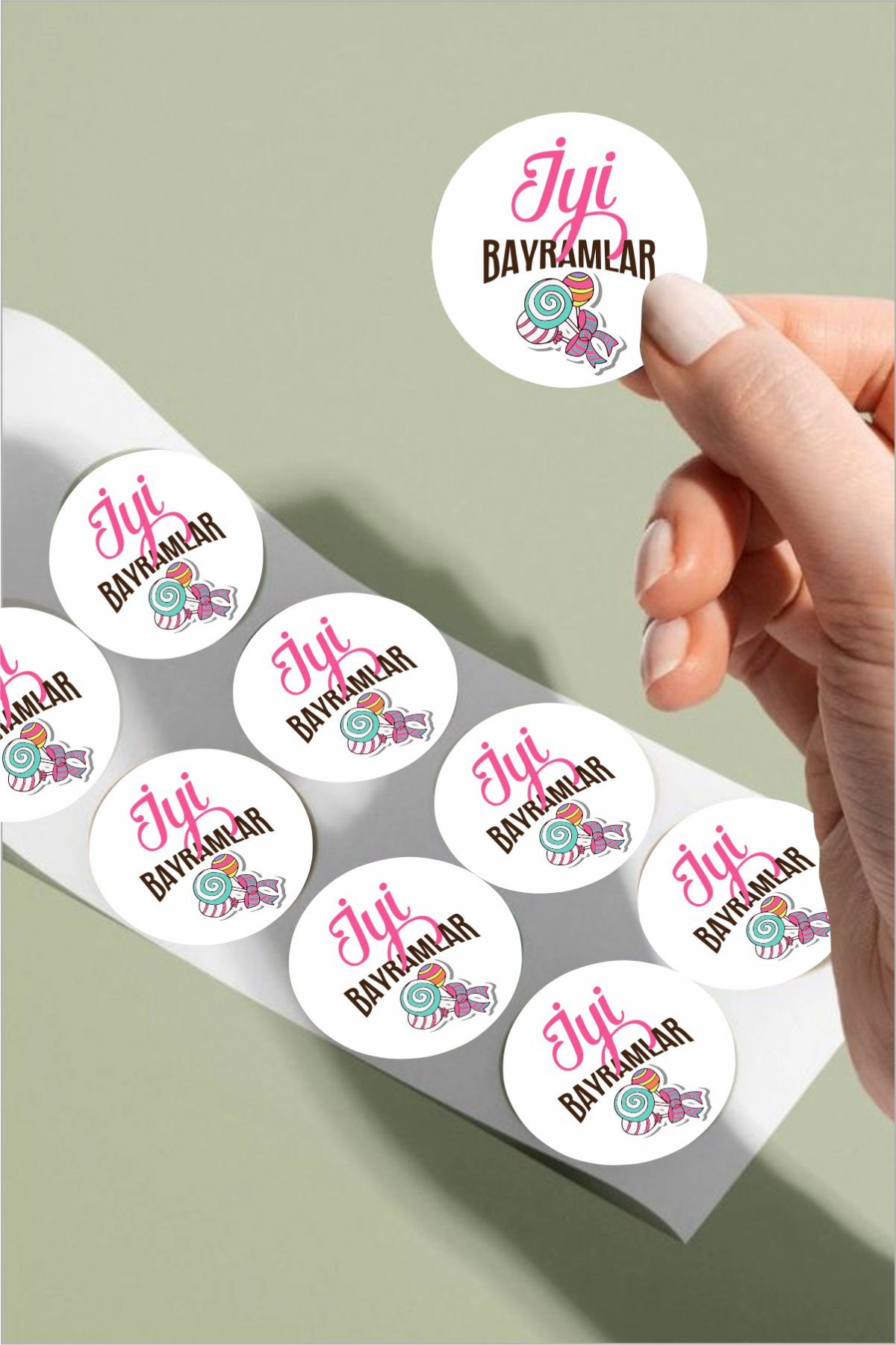 İyi Bayramlar Şeker 24 Adet Süsleme, Hediye, Paketleme Sticker - A5