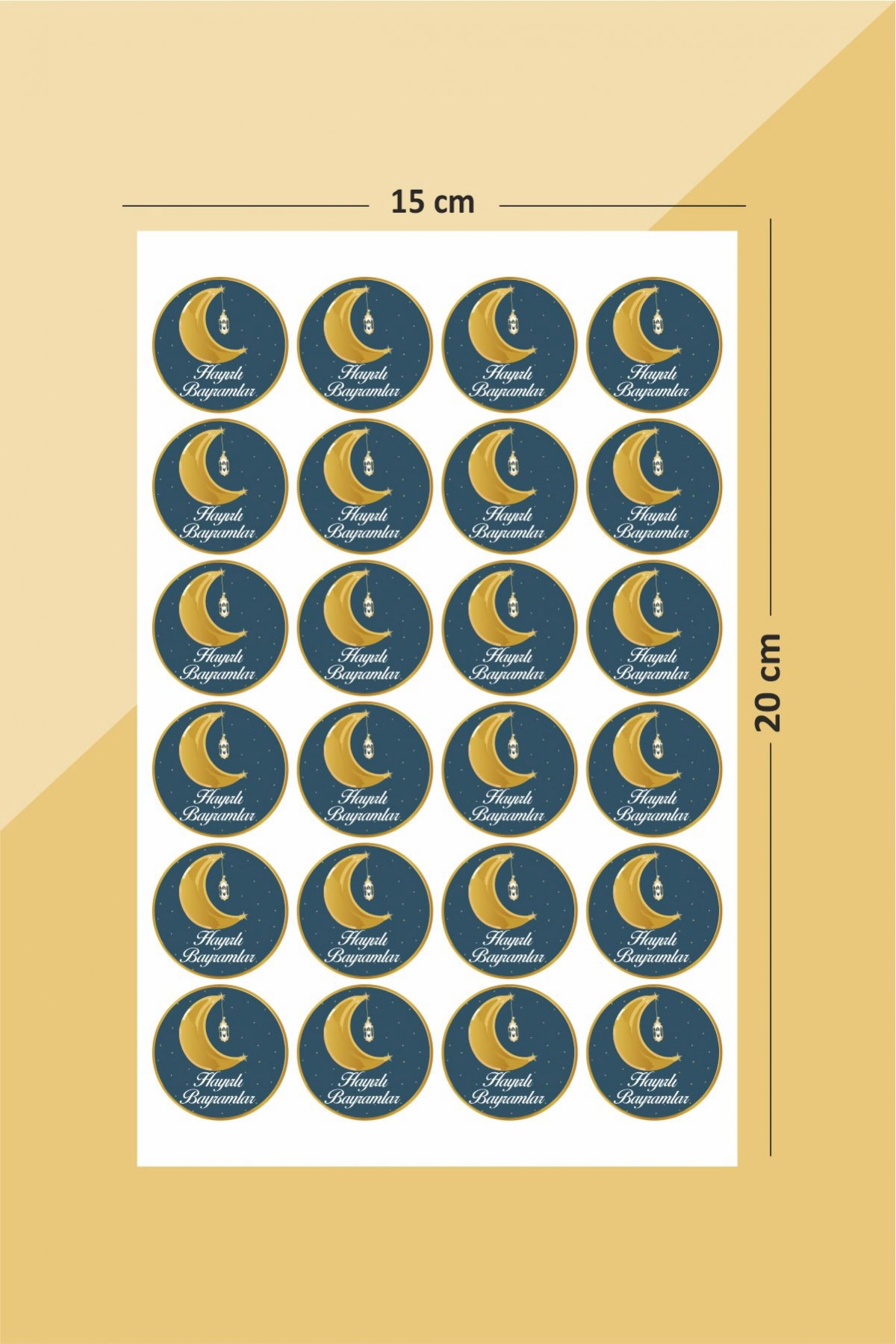 Hayırlı Bayramlar 24 Adet Gold Yeşil Süsleme, Hediye, Paketleme Sticker - A5