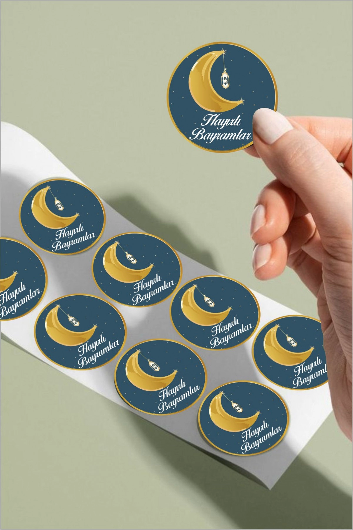 Hayırlı Bayramlar 24 Adet Gold Yeşil Süsleme, Hediye, Paketleme Sticker - A5