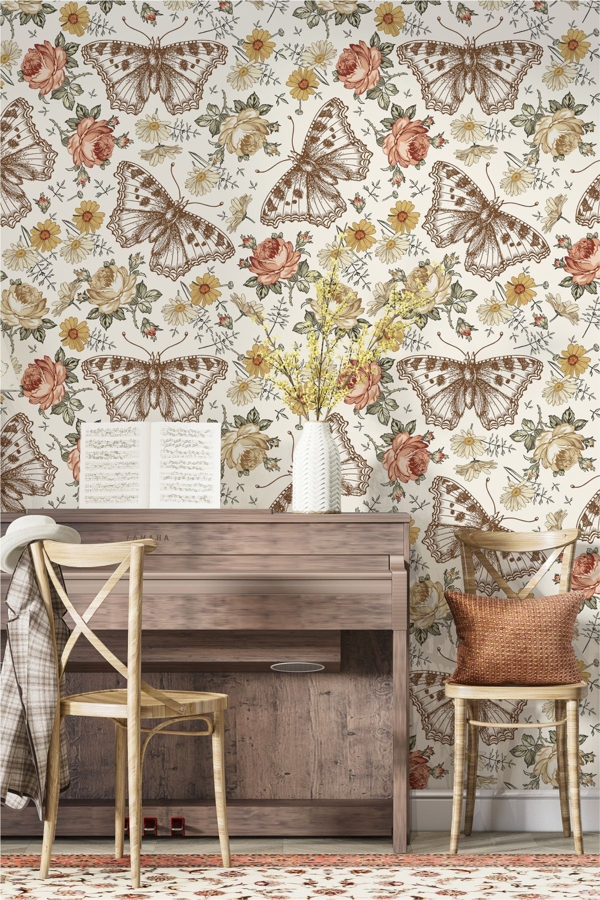 Vintage Blooming Roses Duvar Kaplama Folyosu