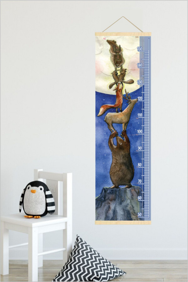 Ayıcık ve Ay Askılı Kanvas Boy Ölçer
