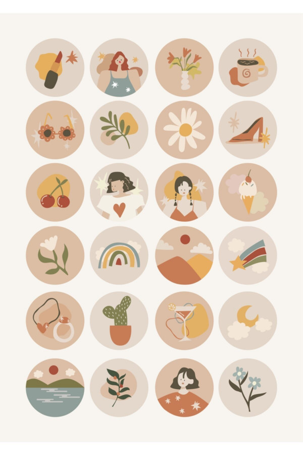 Minimal Desenli Cool Sticker Seti 24 Adet