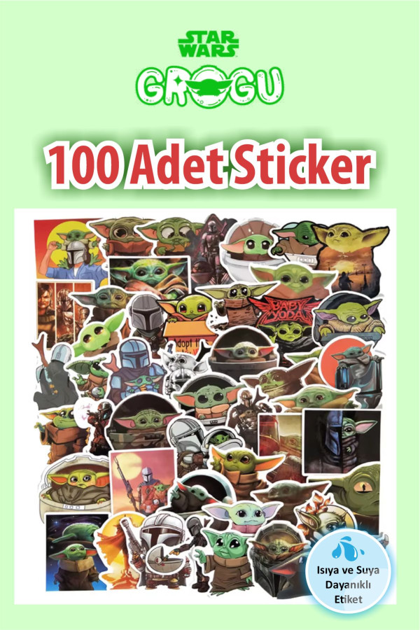 Star Wars, The Mandalorian, Grogu, Baby Yoda 100 Adet Suya Dayanıklı Sticker Seti