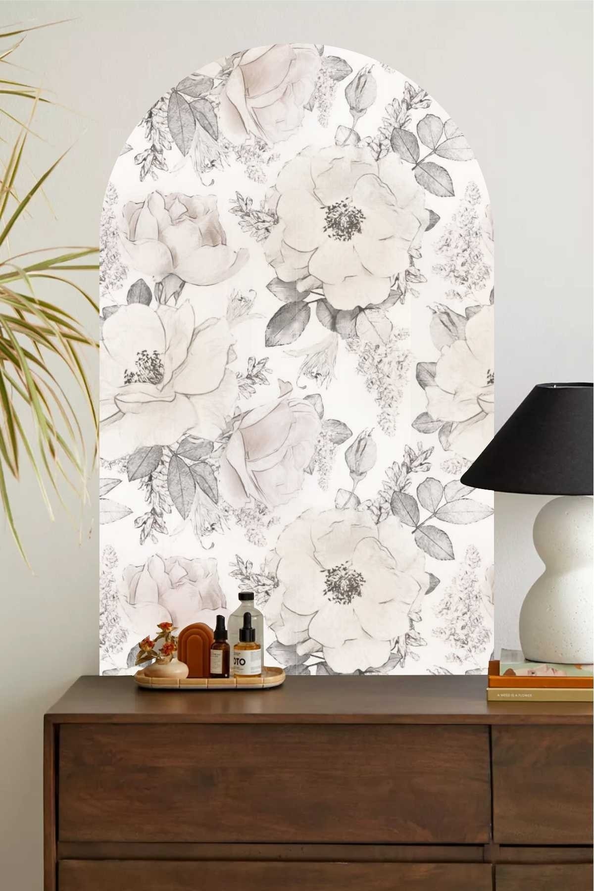 Soft Vintage Flower Bohem Arch Duvar Sticker