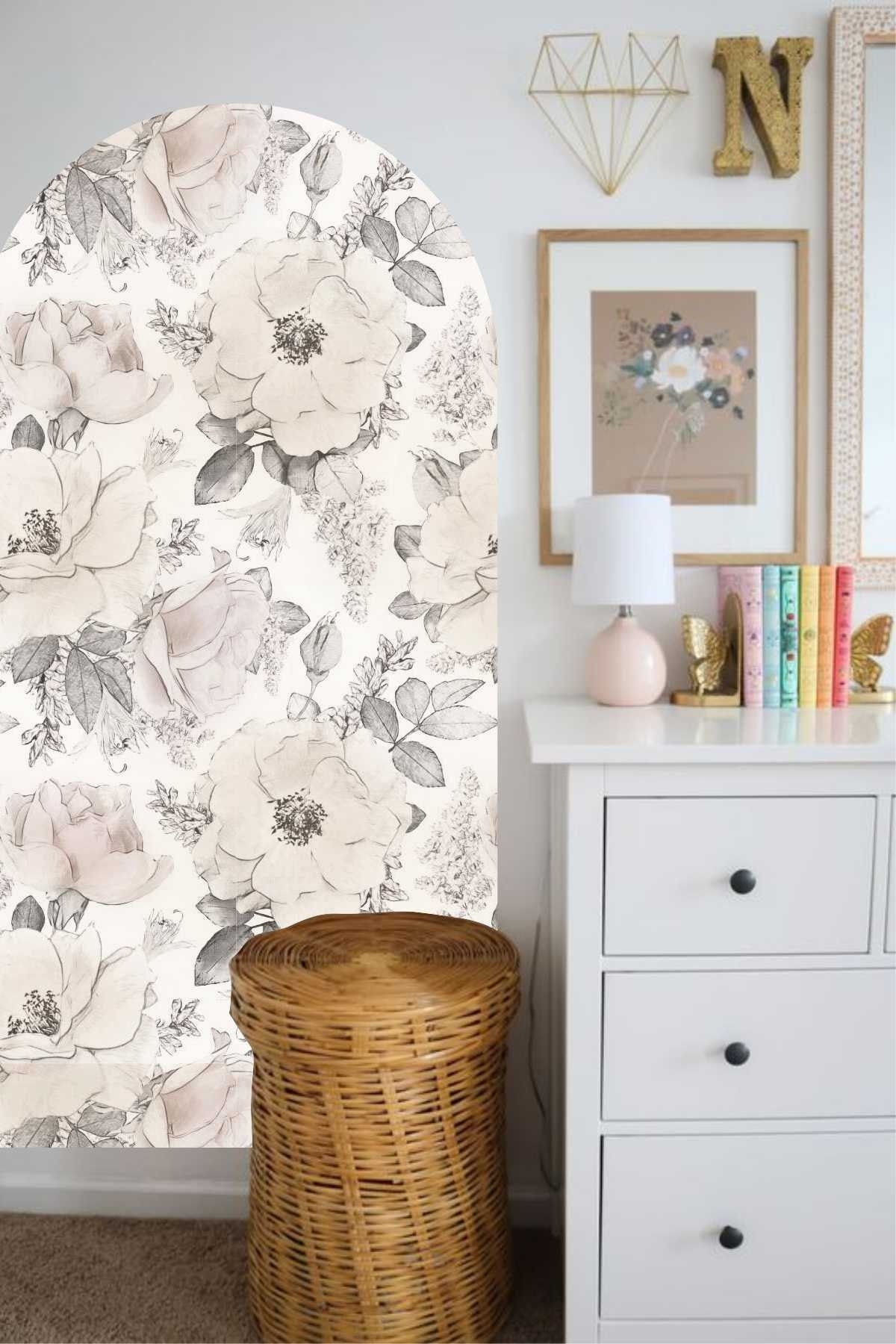 Soft Vintage Flower Bohem Arch Duvar Sticker