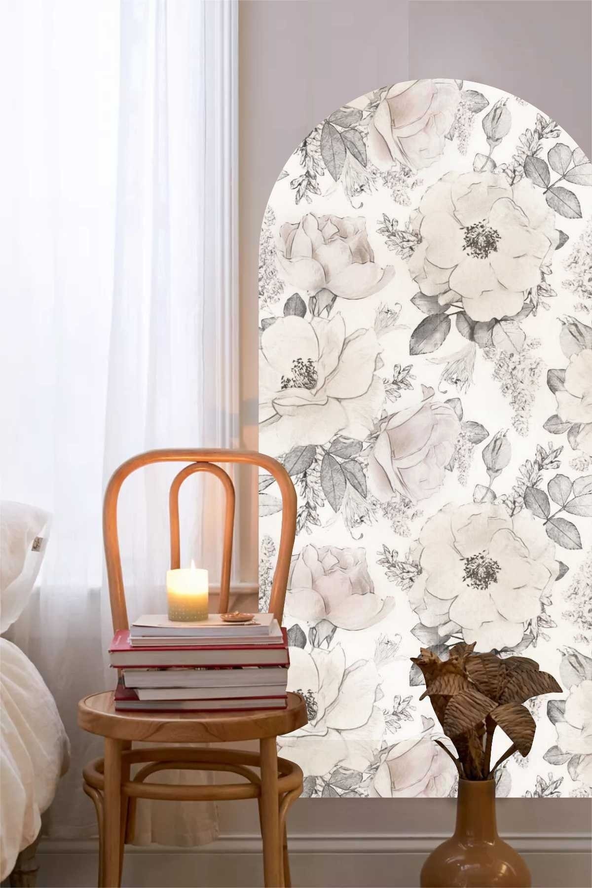 Soft Vintage Flower Bohem Arch Duvar Sticker