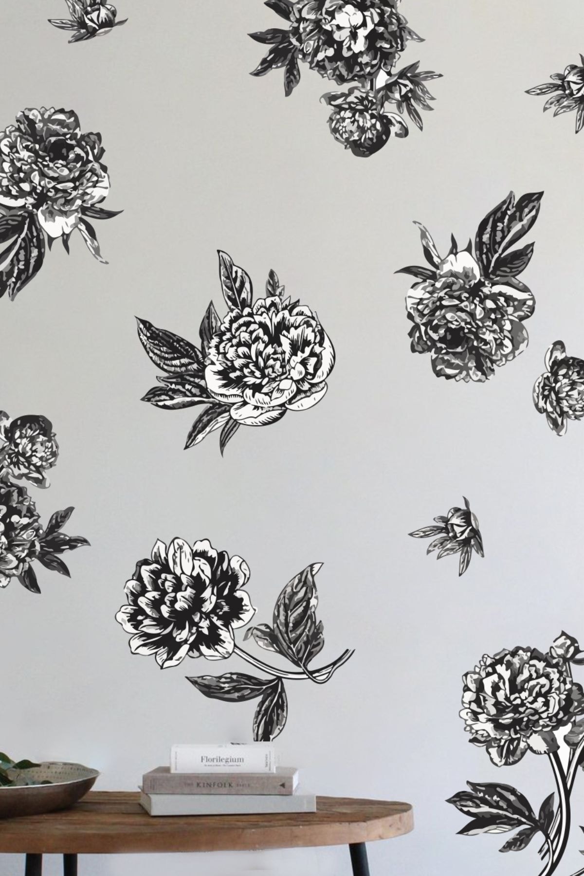 Siyah Vintage Çiçekler Duvar Stickerı