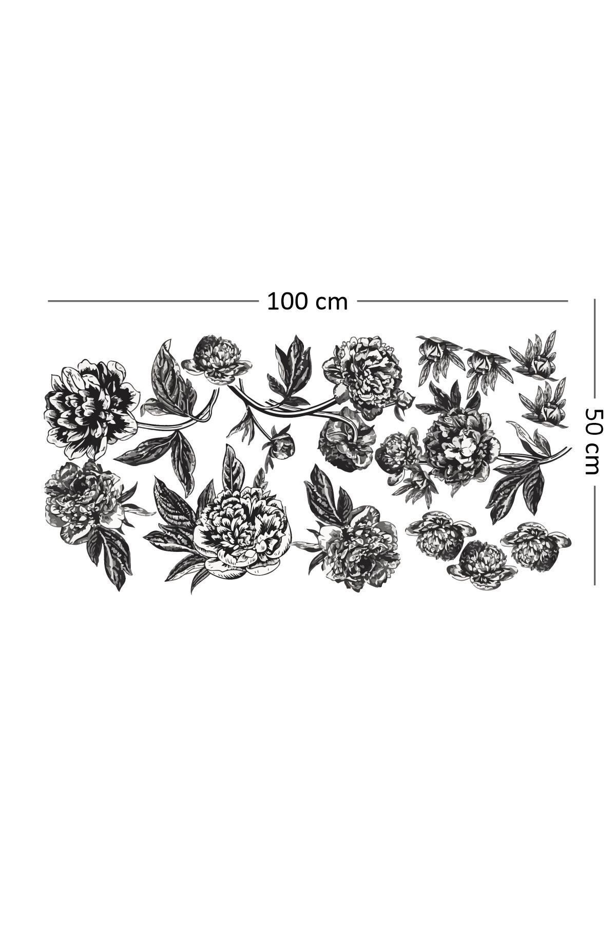 Siyah Vintage Çiçekler Duvar Stickerı