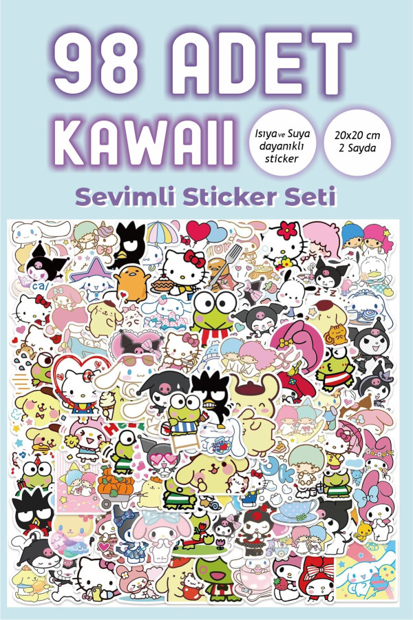 Kawaii 98 Adet Suya Dayanıklı Sticker Seti- Planlayıcı Laptop Telefon Defter Etiketi