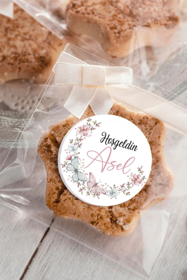 Kelebekler Diyarı Bebek Etiketi, Baby Shower, Doğum günü, Hoşgeldin Etiketi 4x4 cm 96 Adet