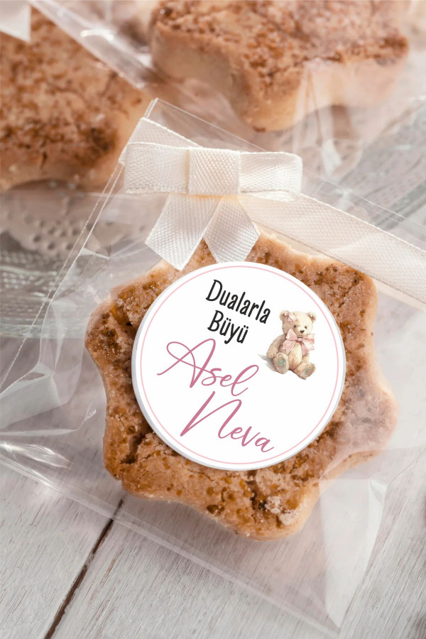 Pembe Ayıcık Bebek Etiketi, Baby Shower, Doğum günü, Hoşgeldin Etiketi 4x4 cm 96 Adet