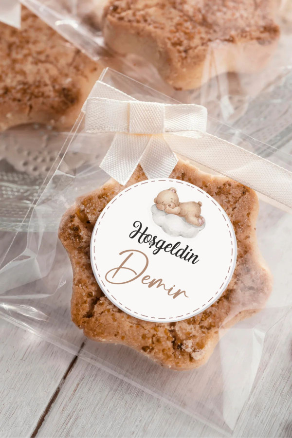 Uykucu Ayıcık Bebek Etiketi, Baby Shower, Doğum günü, Hoşgeldin Etiketi 4x4 cm 96 Adet