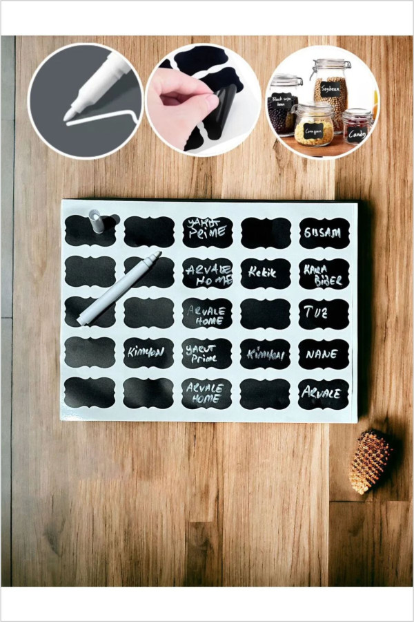 Siyah 90 Adet Yazılabilir Etiket , Kavanoz Sticker, Kendi Yazılabilir Sticker