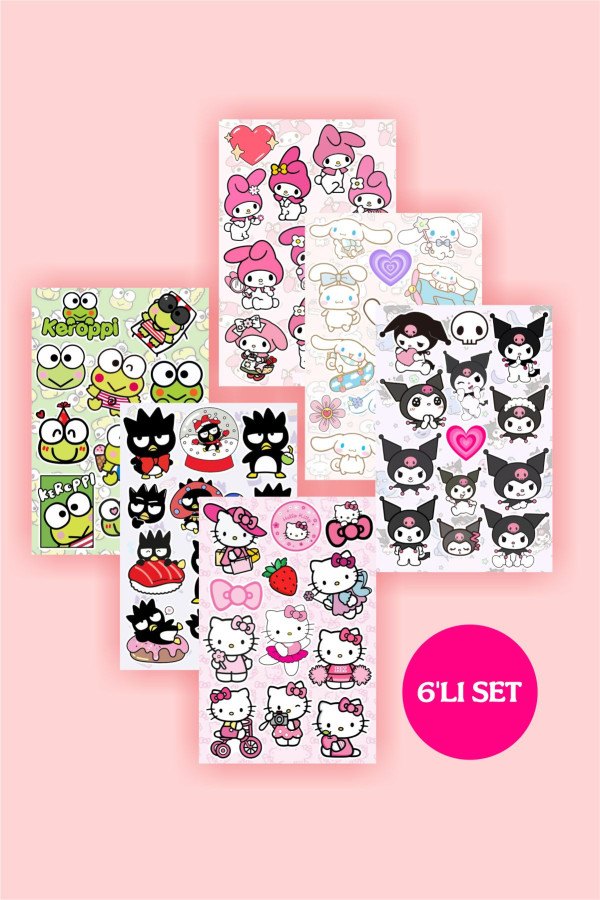 Sanrio 6'lı Sticker Seti - 10x15 cm 6 adet Sanrio 6'lı Sticker Seti - 10x15 cm 6 adet