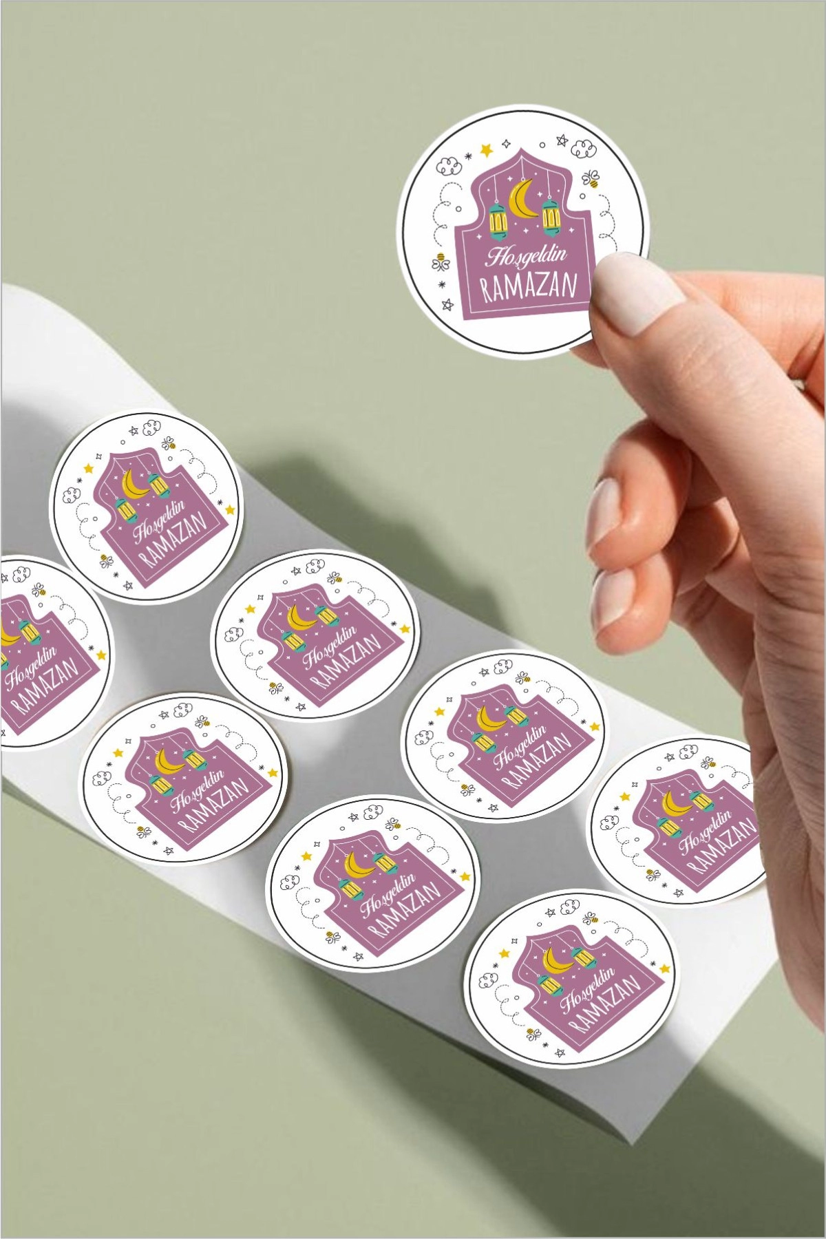 Hoşgeldin Ramazan Sticker, Mor Sticker, Süsleme, Hediye, Paketleme Sticker - A5