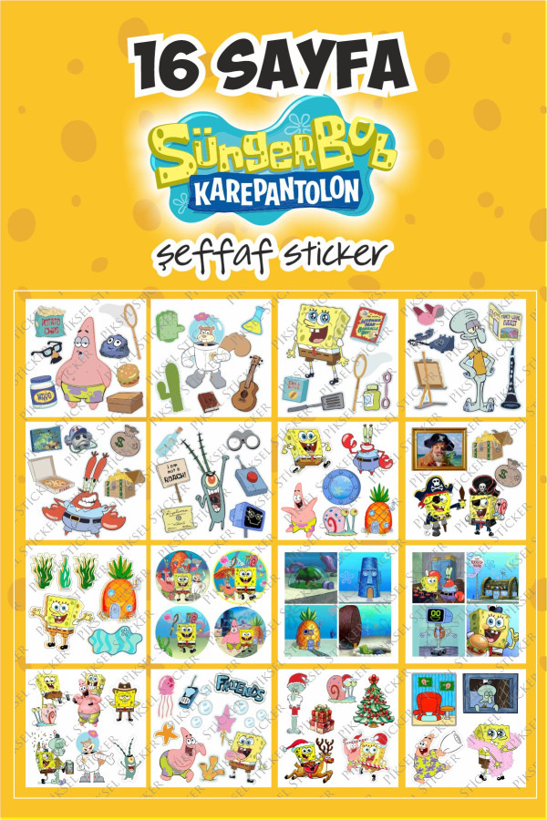 Sünger Bob Squidward Patrick Şeffaf Sticker 16 Sayfa Sünger Bob Squidward Patrick Şeffaf Sticker 16 Sayfa