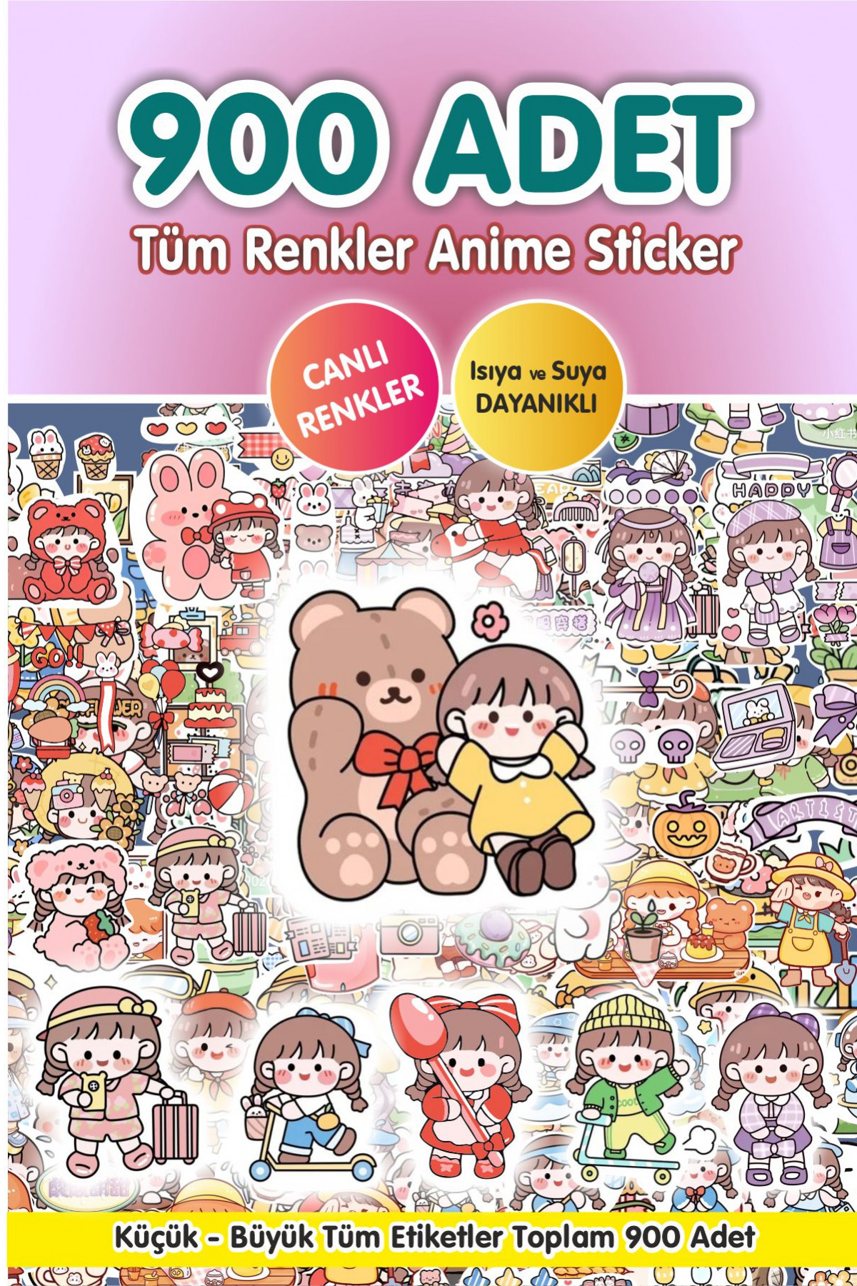 900 Adet Anime Tüm Renkler Çıkartma Sticker Seti - Kalem, Laptop Defter Suluk Sticker