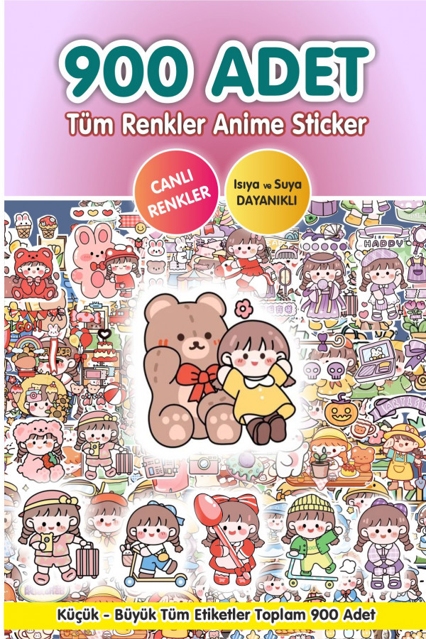  900 Adet Anime Tüm Renkler Çıkartma Sticker Seti - Kalem, Laptop Defter Suluk Sticker