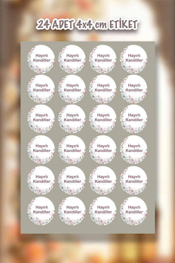 Hayırlı Kandiller Kelebek Model Sticker 4 cm 24 Adet