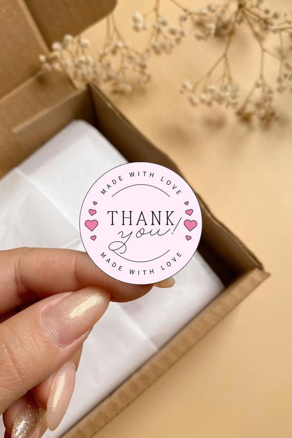 Thank you 4 cm, kalp desenli teşekkür etiketi, hediye etiketi