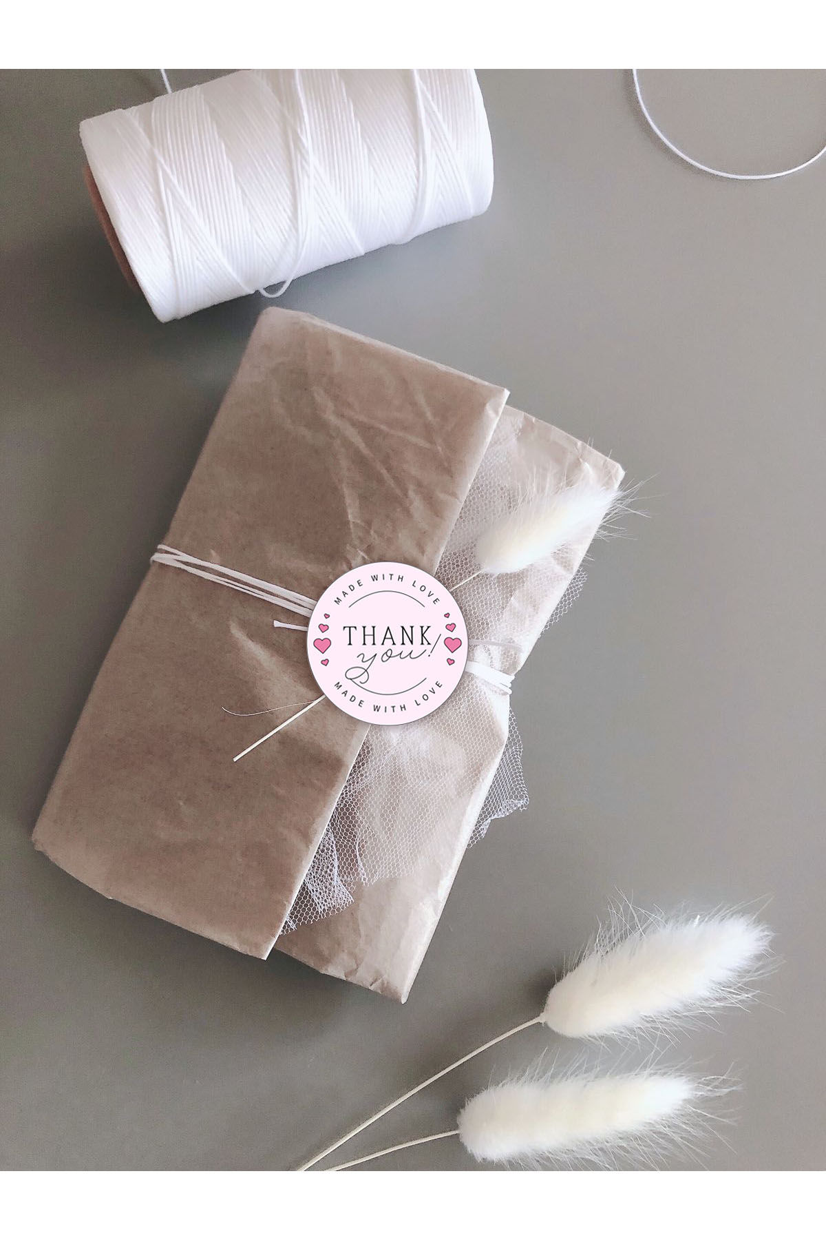 Thank you 4 cm, kalp desenli teşekkür etiketi, hediye etiketi