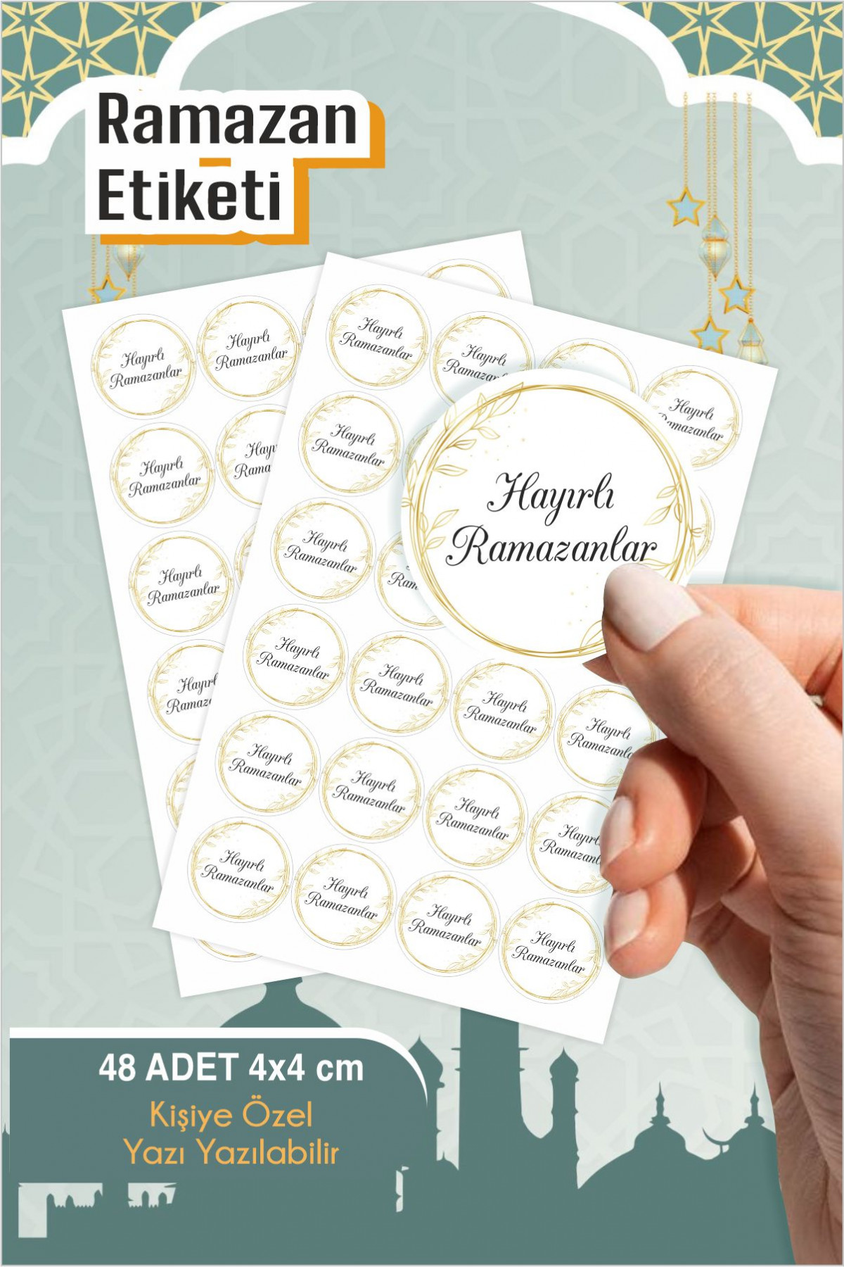 Hayırlı Ramazanlar 48 Adet 4 cm Etiket, Ramazan Süsleme, Hediye, Paketleme Sticker