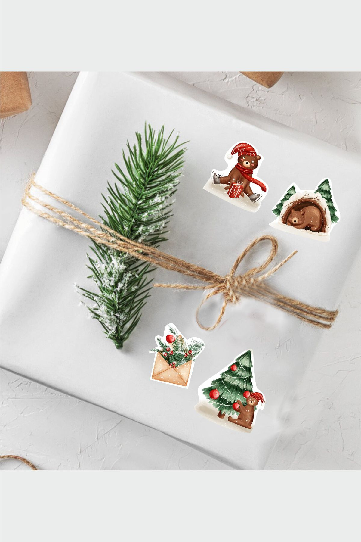 Ayıcık Yılbaşı Temalı 2'li Çıkartma Sticker Seti - Kalem, Laptop Defter Suluk Sticker