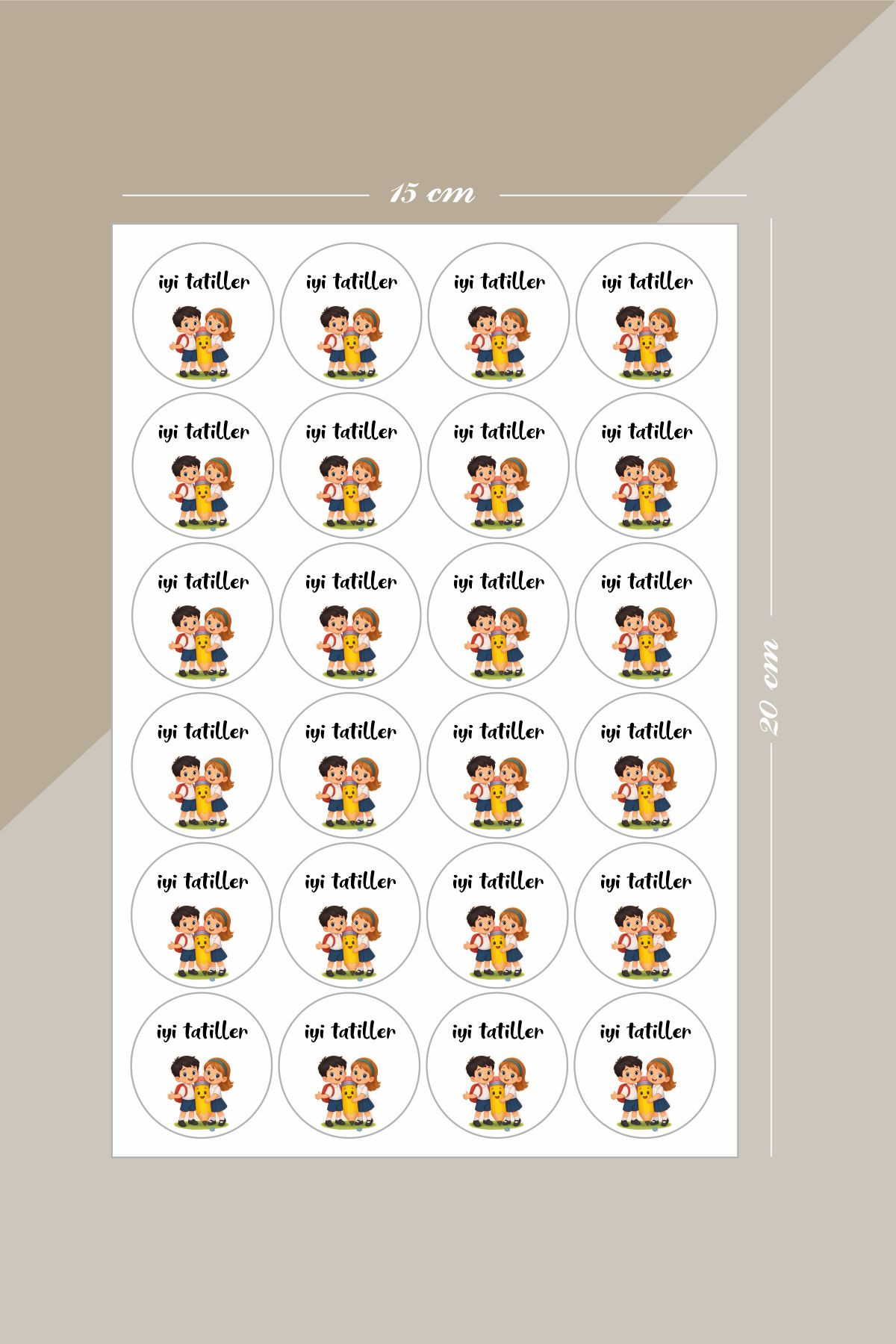 İyi Tatiller Çocuklar ve Kalem Temalı Sticker 24 Adet, Öğretmen Etiketi Okul Hediye