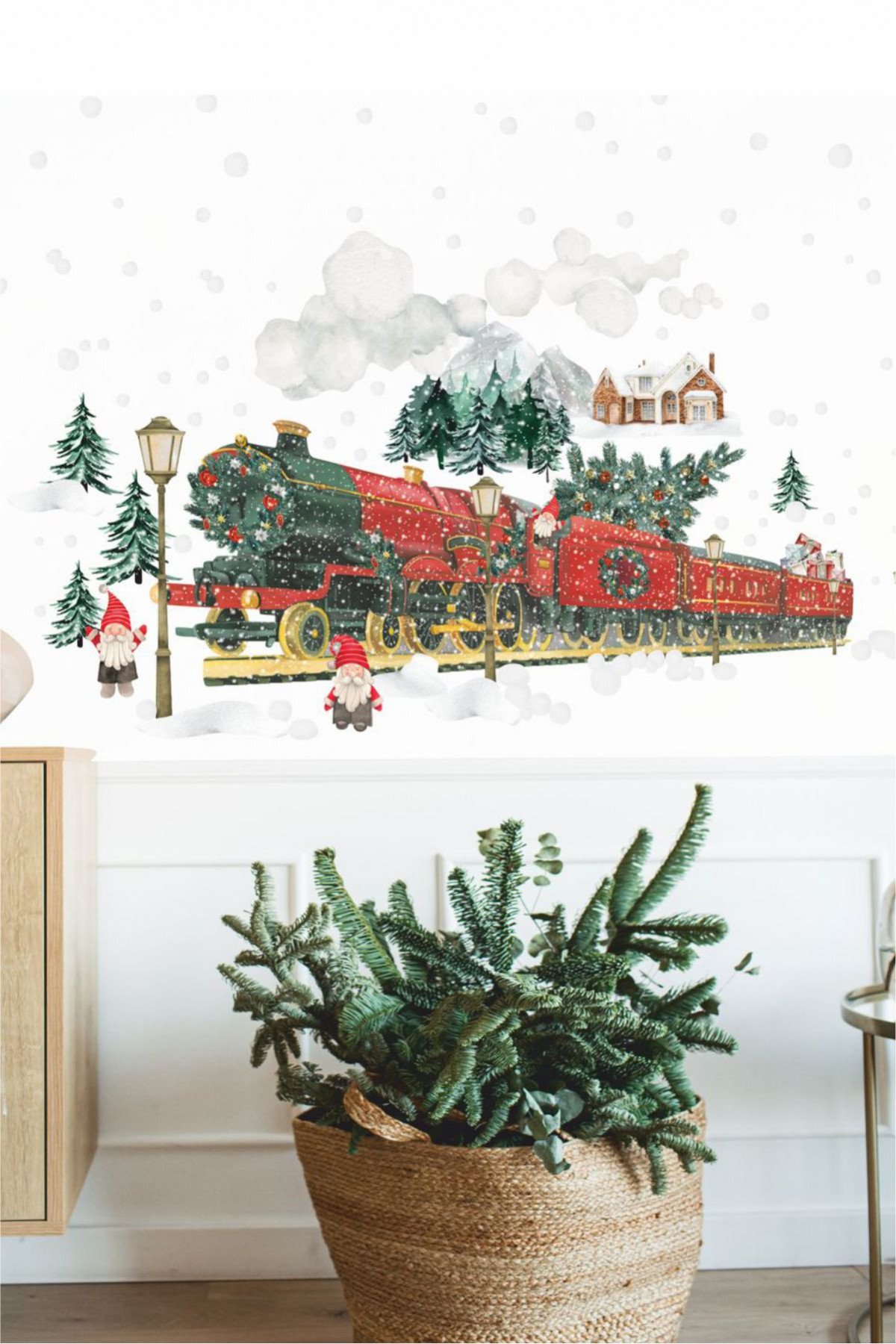 Lokomotif Kar Heyecanı Yılbaşı Seti Çocuk Odası Duvar ve Cam Sticker