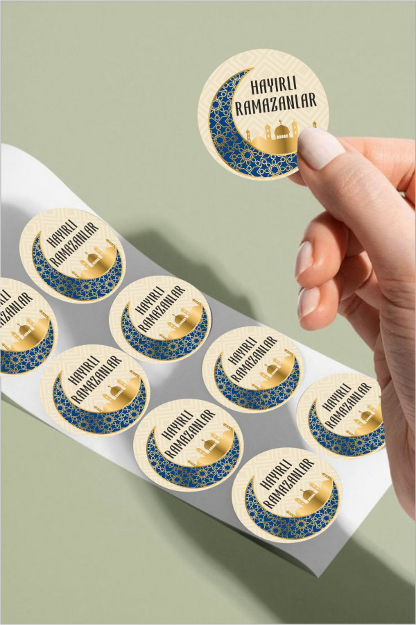 Hayırlı Ramazan Mavi ve Gold Etiket, Ramazan Süsleme, Hediye, Paketleme Sticker - A5