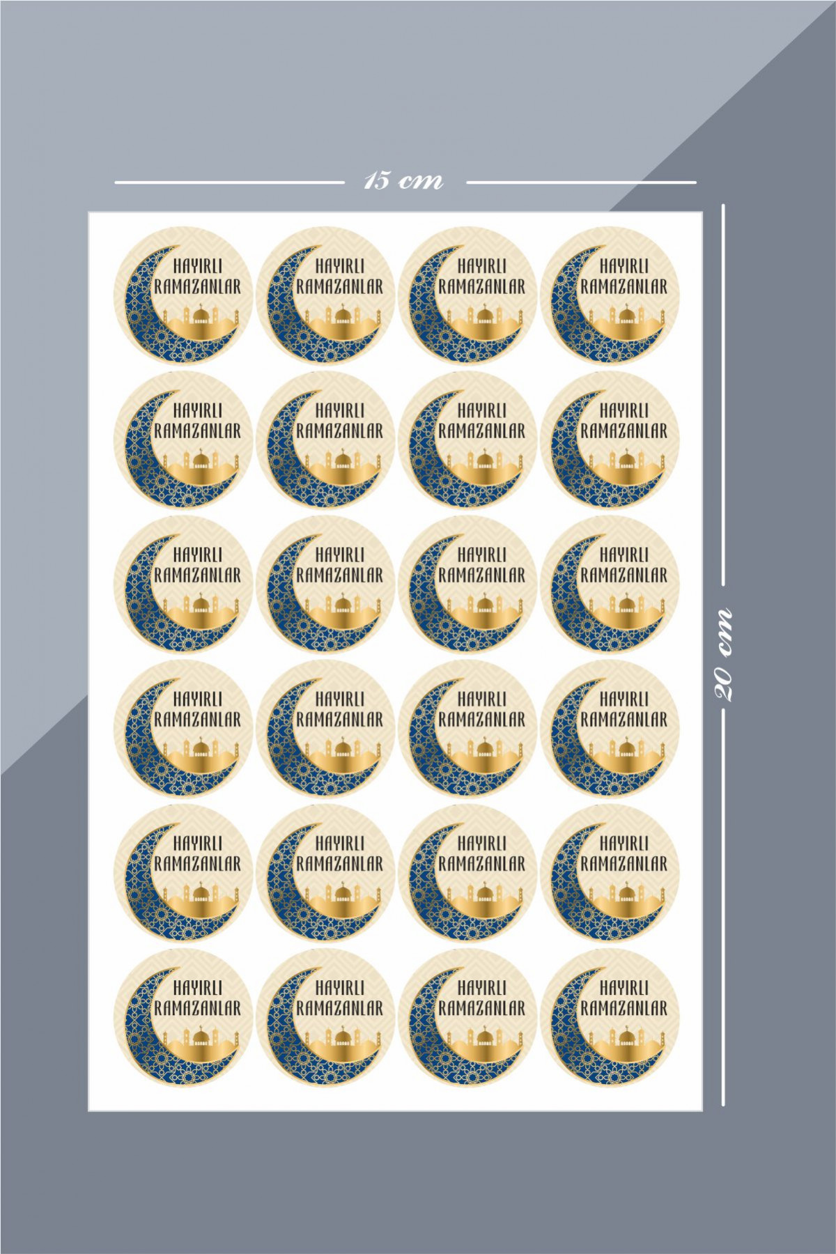 Hayırlı Ramazan Mavi ve Gold Etiket, Ramazan Süsleme, Hediye, Paketleme Sticker - A5