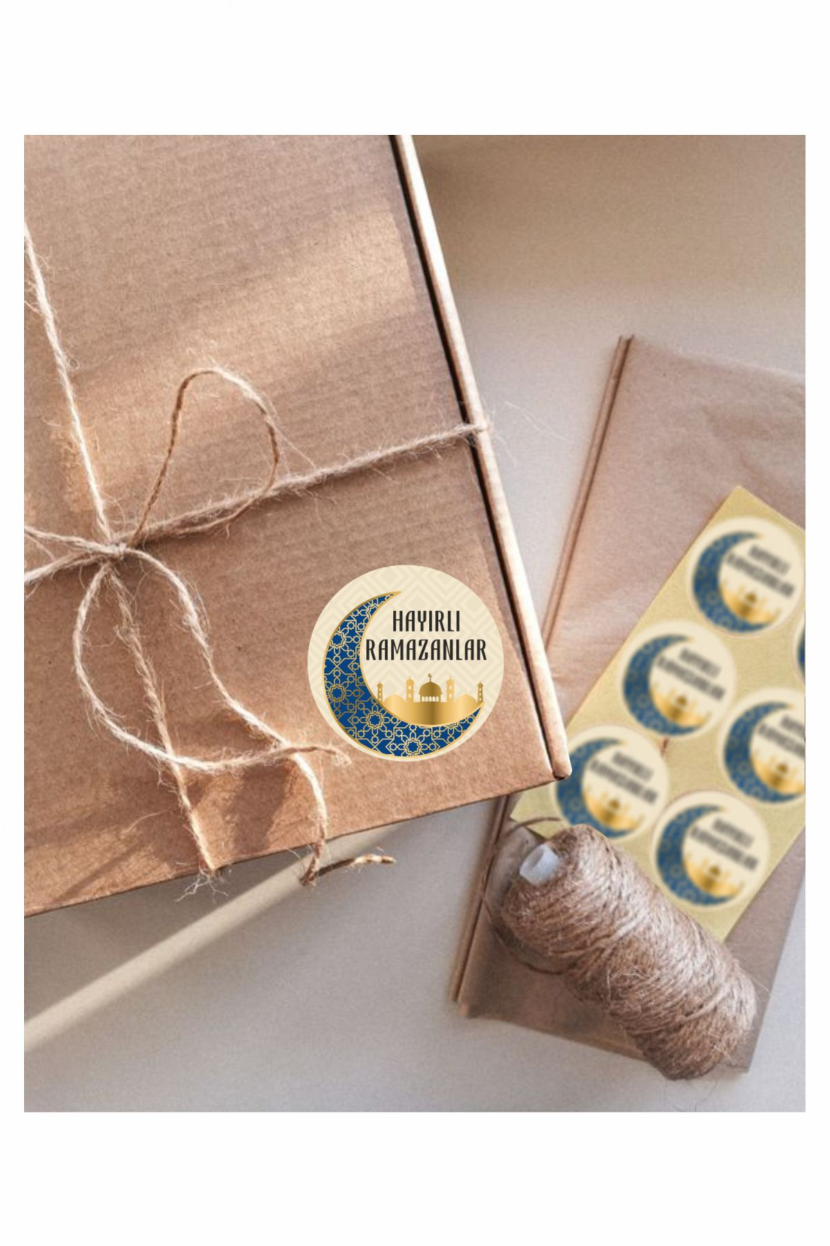 Hayırlı Ramazan Mavi ve Gold Etiket, Ramazan Süsleme, Hediye, Paketleme Sticker - A5
