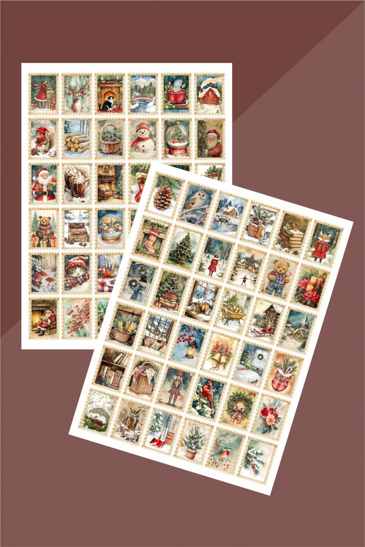 Yılbaşı Pul 72'li Sticker Seti - Mektup, Hediye, Defter,Yılbaşı Sticker