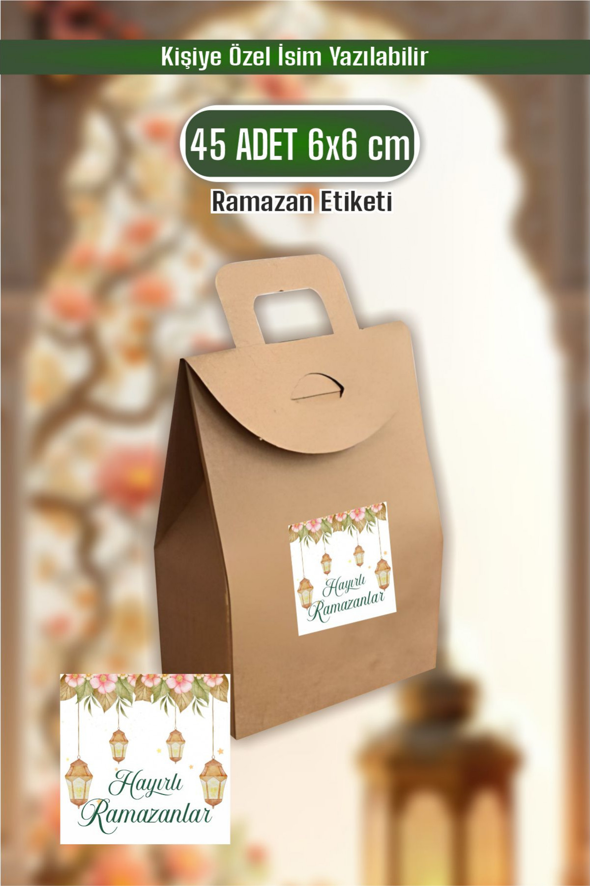 İsim Yazılabilir Hayırlı Ramazanlar 45 Adet 6 cm Etiket, Ramazan Süsleme, Hediye, Paketleme Sticker