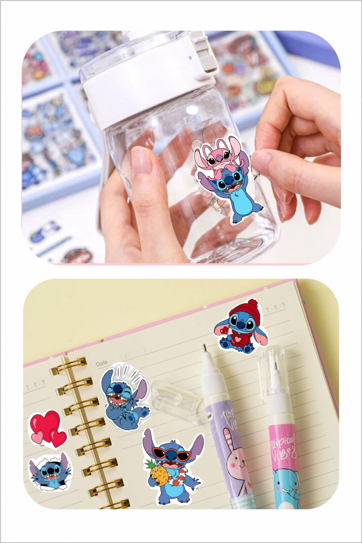 Renkli Stitch Angel 2'li Çıkartma Sticker Seti - Kalem, Laptop Defter Suluk Sticker